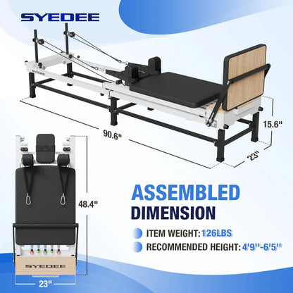 Syedee 90'' Foldable Pilates Equipment for Home Workouts,Balanced Body Pilates Reformer Machine for Home and Gym, Pilates Exercise Equipment with Jump Board, 220lbs resistance 5 Springs