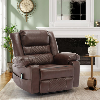 UHOMEPRO Breathable Leather Massage Recliner, Oversize Manual Recliner Chair with Side Pockets, Recliner Adjusted from 90° to 160°, Brown