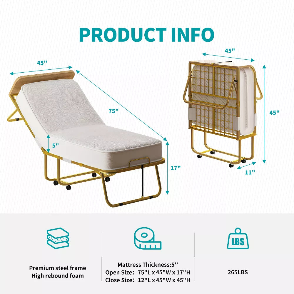 Mjkone Folding Bed With Mattress For Adults,Memory Foam Mattress, Portable Foldable Bed With Dustproof Bag & Baffle,fold Up Guest Bed