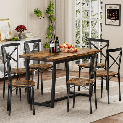 SESSLIFE 7 Pieces Dining Table Set, Modern Kitchen Wood Table and 6 Chairs for Breakfast Small Spaces, Brown