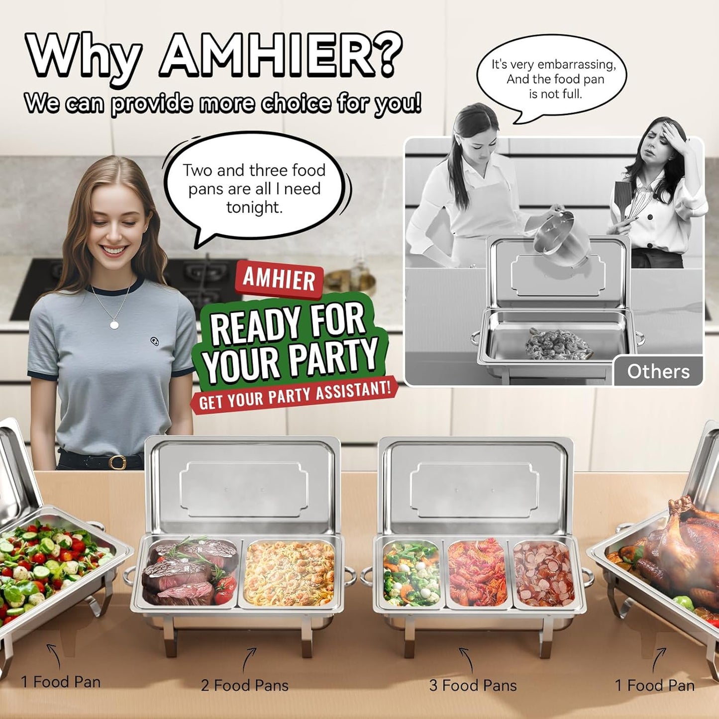 Chafing Dish Buffet Warmers Set, 3 Packs AOKIWO 9QT Stainless Steel Chafing Dishes for Buffet, Chafers and Buffet Warmers Sets for Parties, Events, Wedding, Camping, Dinner