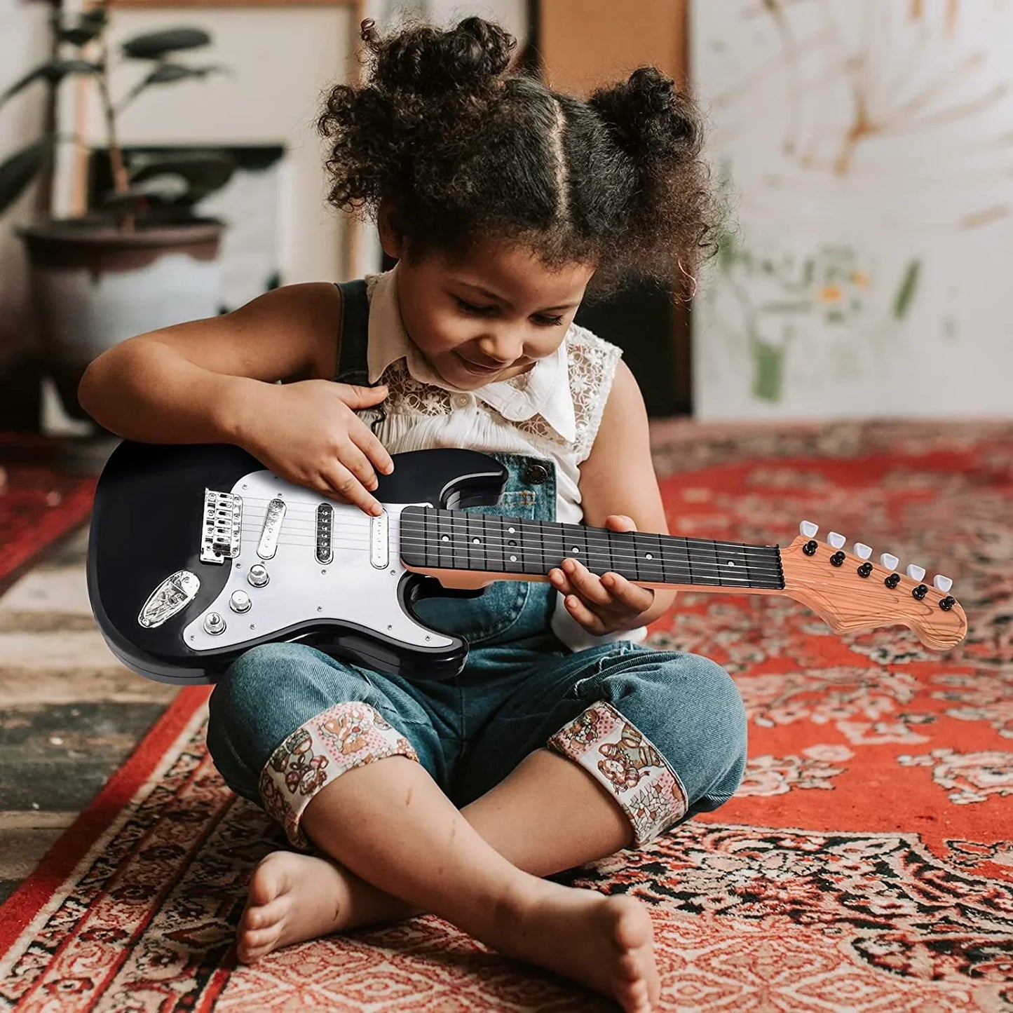 ARCTICICE 17in Guitar Toy for Kids with 4 Strings Portable Electronic Guitar Musical Instrument Toy for Ages 3-12 Children Birthday Present, Black