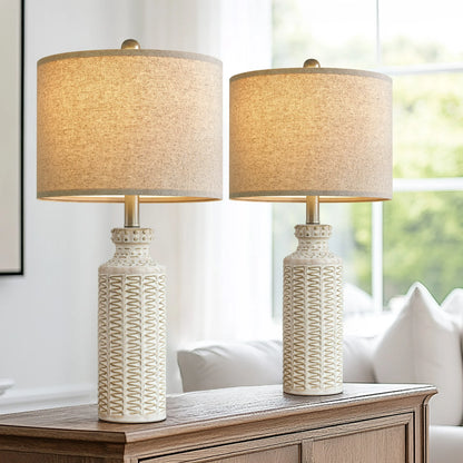 Yokila Ceramic Farmhouse Table Lamp Set of 2 for Living Room Bedroom 24.75" Retro Bedside Nightstand Lamps Home Office