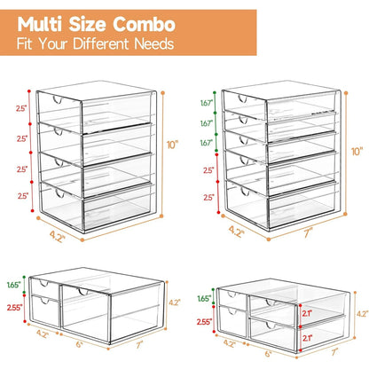 Makeup Drawer Storage Organizer with 16 Drawers, 4 Set Acrylic Office Desk Organization and Storage, Dustproof Drawer Organizer for Office, Countertop, Bathroom, Bedroom