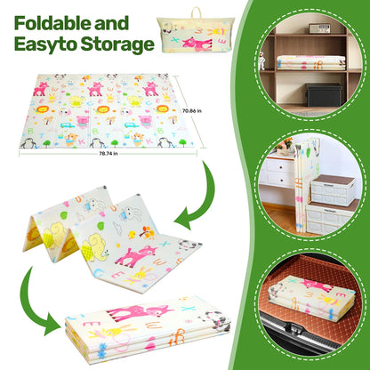 JoyStone Baby Play Mat, 78" X 70" Extra Large Reversible Foam Play Mat, Non-Toxic Foldable Animal Print Waterproof Crawl Mat for Toddlers and Babies