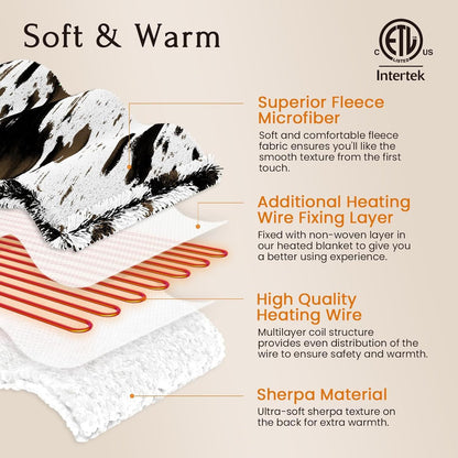 Arsny Heated Blanket - 50"x60" Electric Blanket Fast Heating Heavy Throw Blanket 1/2/4/6/8 Hour Auto Off 10 Heat Settings