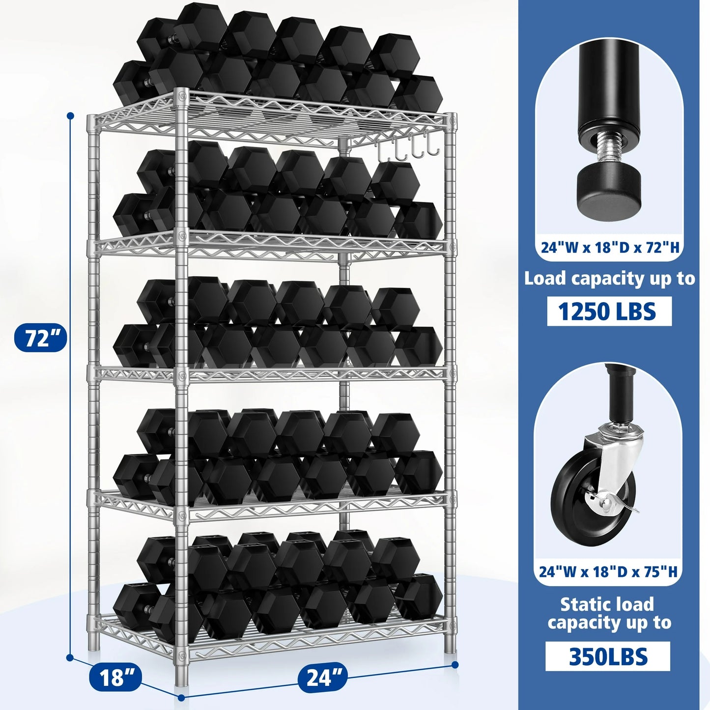 TrumanPick 5-Tier Wire Shelving, Adjustable Heavy Duty Steel Wire Rack Storage Shelving Organizer for Kitchen, Garage,24"W x 18"D x 75"H, Chrome
