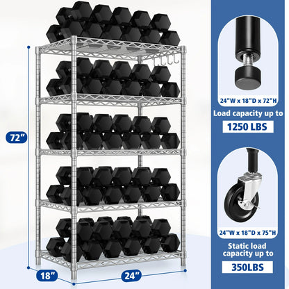 TrumanPick 5-Tier Wire Shelving, Adjustable Heavy Duty Steel Wire Rack Storage Shelving Organizer for Kitchen, Garage,24"W x 18"D x 75"H, Chrome