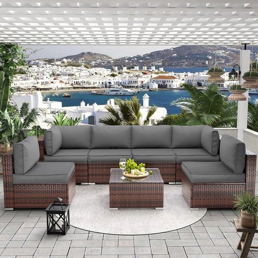 UDPATIO 3 Piece Patio Set Rocking, Rattan Outdoor Rocking Patio Bistro Set for Backyard, Porch, Balcony, Poolside(Blue)