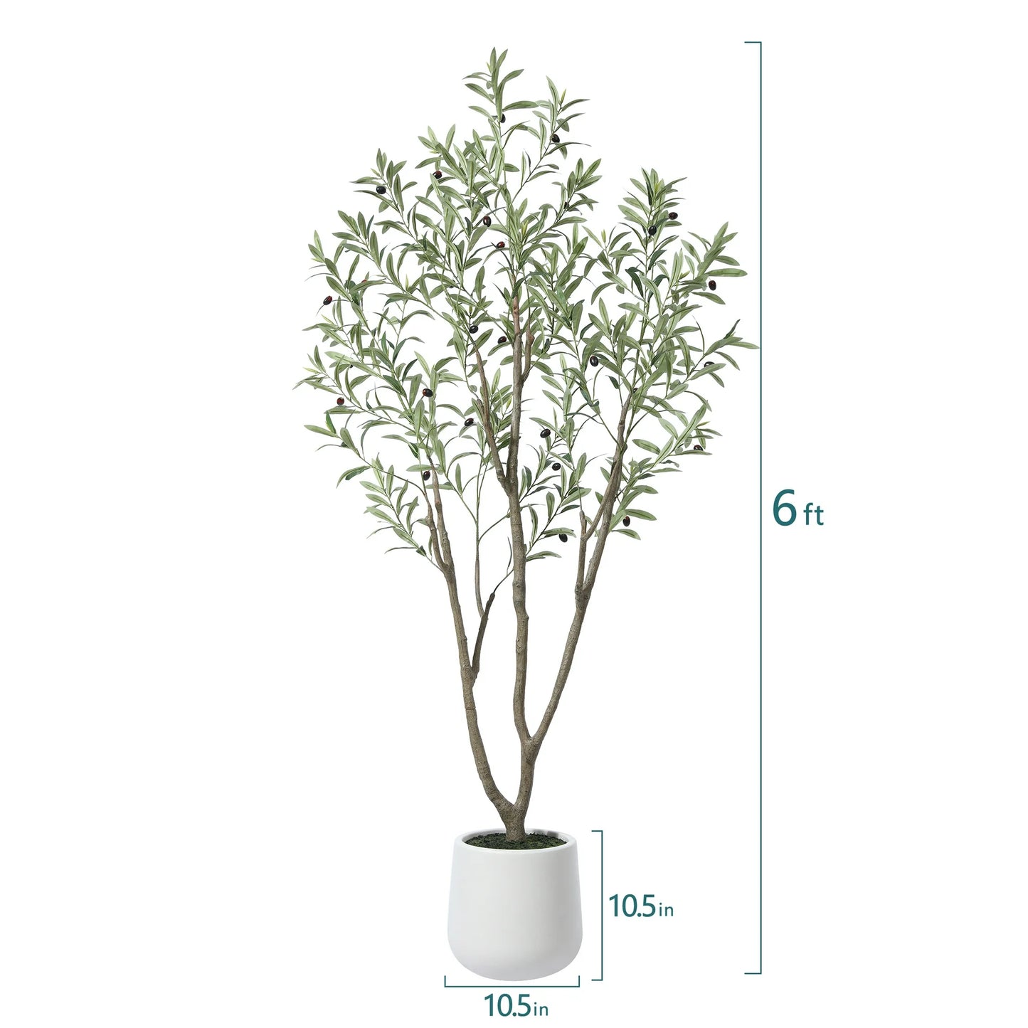 6ft Fake Plastic Olive Tree with Oval White Planter, Pre Potted Faux Greenry Plant for Home Decor Office House Living Room Indoor Outdoor, Big Fake Plants Fake House Plants