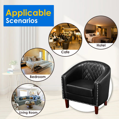 TrumanPick Accent Chair, Faux Leather Barrel Chair Modern Tub Club Chair for Bedroom Living Room armchair, Black