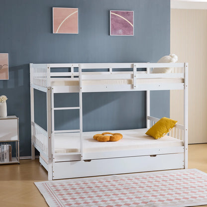 Ktaxon Wood Full over Full Bunk Bed with Trundle for Kids & Adults Bedroom, White