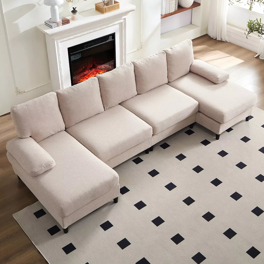 Mjkone U Shaped Sectional Sofa, 4-Seat Modular Sofa, Living Room Modern Couch with Chaise