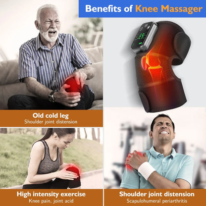 Heated Knee Massager,3-In-1 Heated Knee Brace Wrap, Vibration Knee Heating Pad,3 Adjustable Vibrations and Heating Modes, Heating Pad for Knee Relax