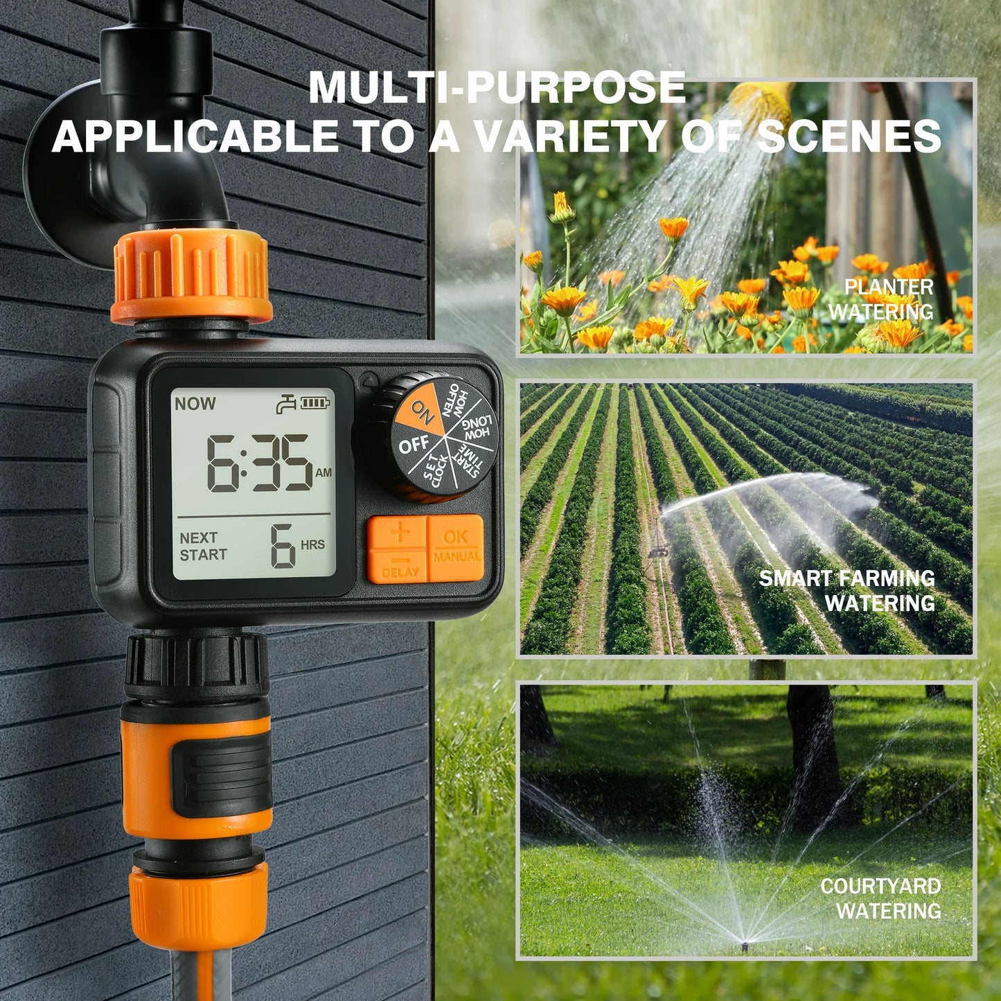 Kazeila Hose Water Timer, 1 Outlet Automatic Watering Timer for Gardens, Sprinkler Timer with Rain Delay / Child Lock /IP65 Waterproof, Large LCD Screen Irrigation Systems for Garden