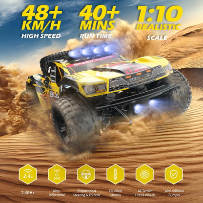 JoyStone 1:10 Large Scale RC Car, 35+MPH Fast Remote Control Car with Lights, 4WD Off-Road Monster Crawler Truck Toy for Adults Boys with 2 Batteries