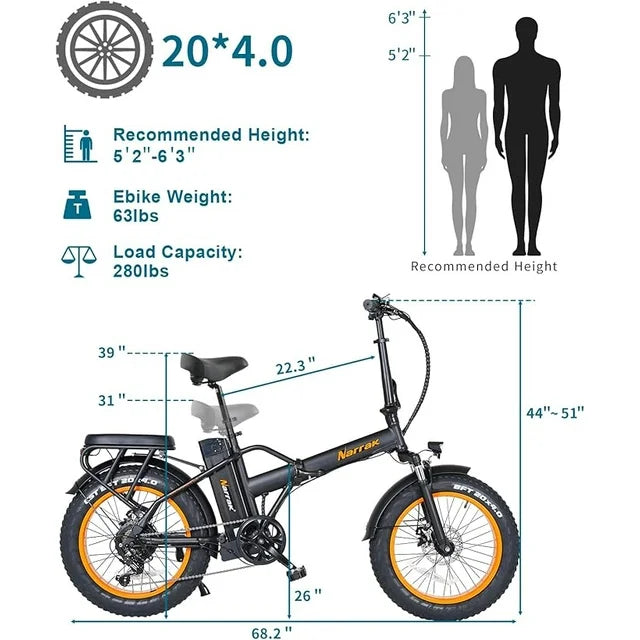 Skeri Electric Scooter, 26" Foldable E Bike, 1000W Motor, 48V 13Ah Removable Electric Bike