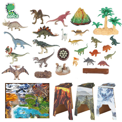 JoyStone 60Pcs Dinosaur Toys with Large Activity Play Mat, Dinosaur Figures Playset with Trees, T-Rex, Triceratops, Great Dinosaur Gift Toy for 3-7 Kids Toddlers