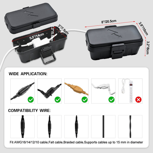 PhiloDeco Small Outdoor Electrical Box (8.5*5*2.5 inch), IP54 Waterproof Extension Cord Cover Weatherproof, Protect Outlet, Plug, Socket, Timer, Power Strip, Holiday Light Decoration, Black