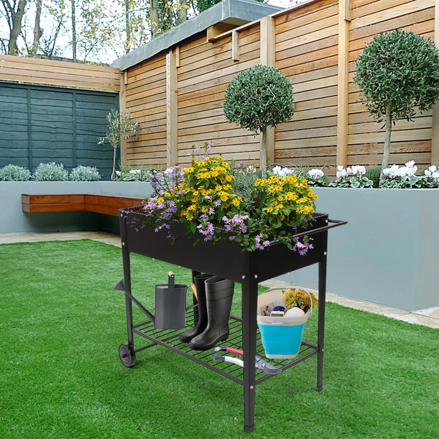 Segmart Raised Garden Bed, Outdoor/Indoor Herb Garden Above Ground Raised Planter Boxes with Legs, Raised Garden Bed On Wheels Patio for Vegetable herb, SS2245