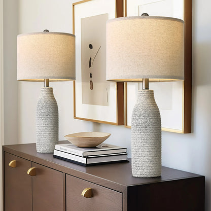Yokila 25" White Ceramic Table Lamps Set of 2 for Living Room Bedroom Modern Bedside Nightstand Lamps