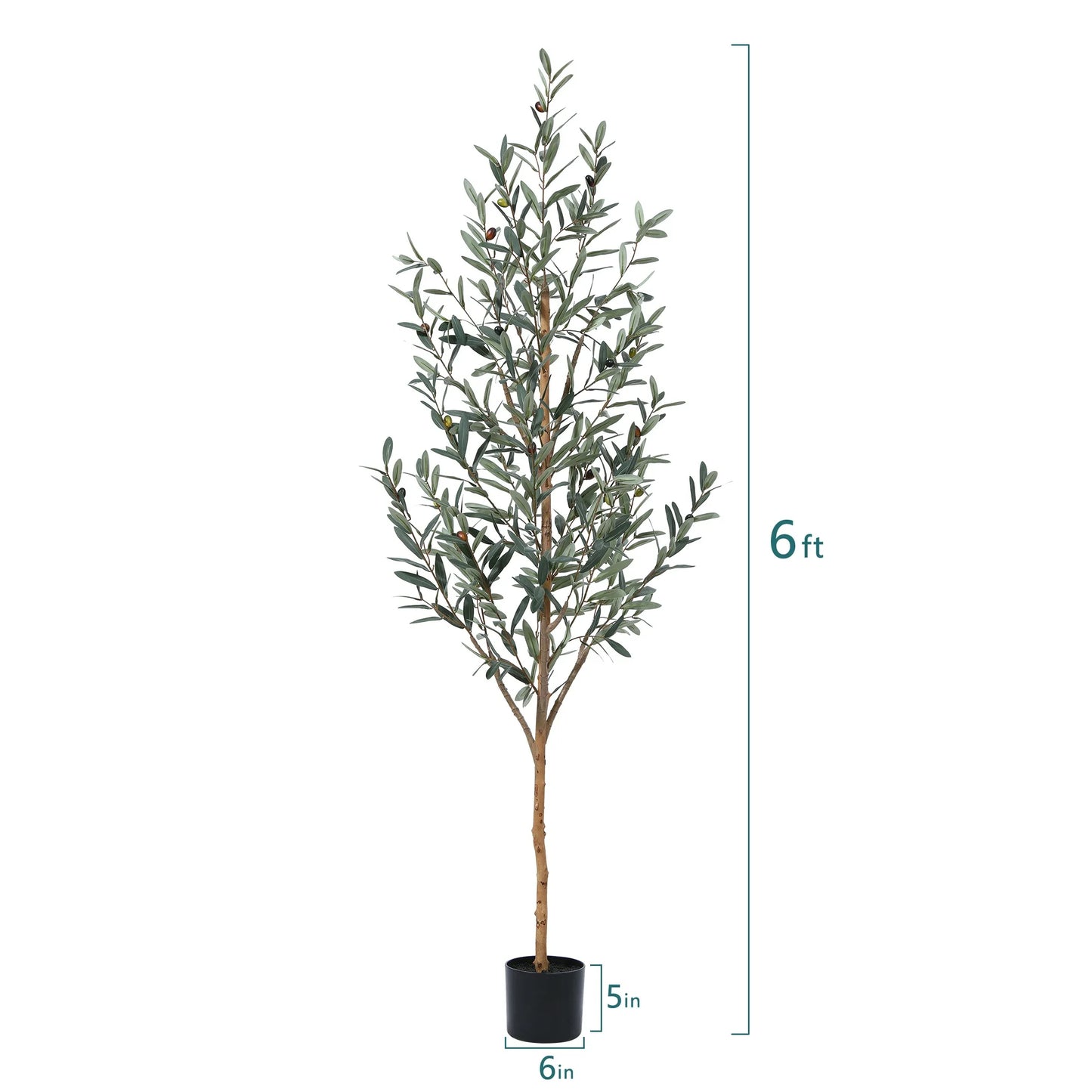 6 ft Artificial Olive Plants with Realistic Leaves and Natural Trunk, Silk Fake Potted Tree with Wood Branches and Fruits, Faux Olive Tree for Office Home Decor