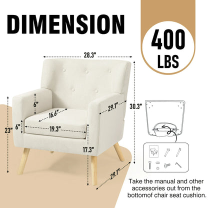TrumanPick Accent Chair, Modern Upholstered Comfy Sofa Chairs, Fabric Mid-Century Armchair Button Tufted Lounge Chair for Living Room, Bedroom, Beige
