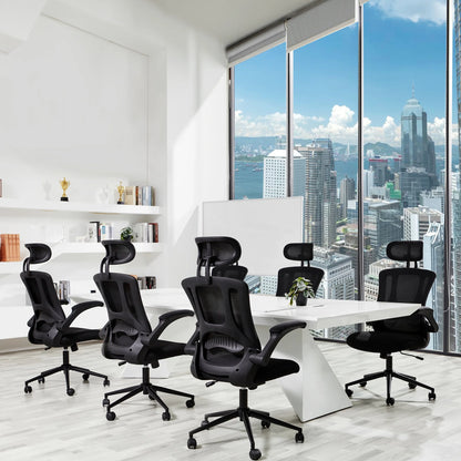 Prilinex Ergonomic 300lbs Office Chair, High Back Home Desk Chair with Headrest, Flip-Up Arms, 90-120° Tilt Lock and Wide Cushion, Black
