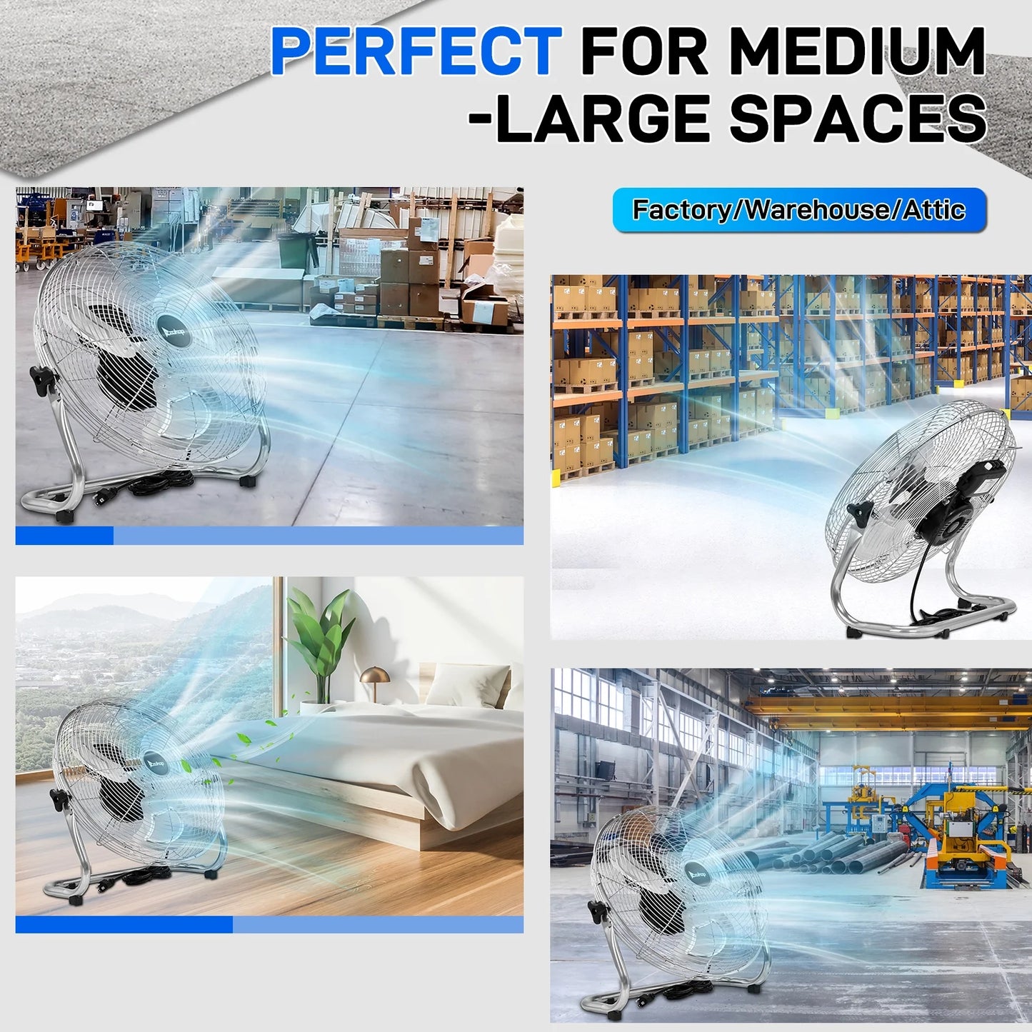 Ktaxon 16" High-Velocity Industrial Floor Fan, Heavy Duty Metal Fan, Adjustable Tilt and 3 Speeds up to 5688 CFM