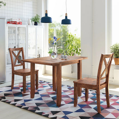 PAPROOS 3 Piece Dining Table Set, Wood Drop Leaf Dining Table and 2 X-back Chairs Set, Modern Drop Leaf Dining Table Set for Dining Room Breakfast Nook, Space Saving Kitchen Dinette Set for 2, Brown
