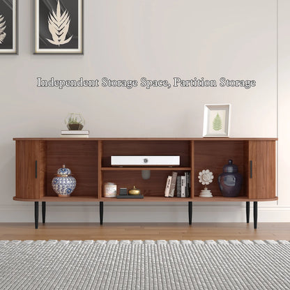 CBJCBJ 70" Modern Tambour Door TV Stand up to 80" TVs, Entertainment Center with Storage, Fluted Television Consoles for Living Room（Brown）