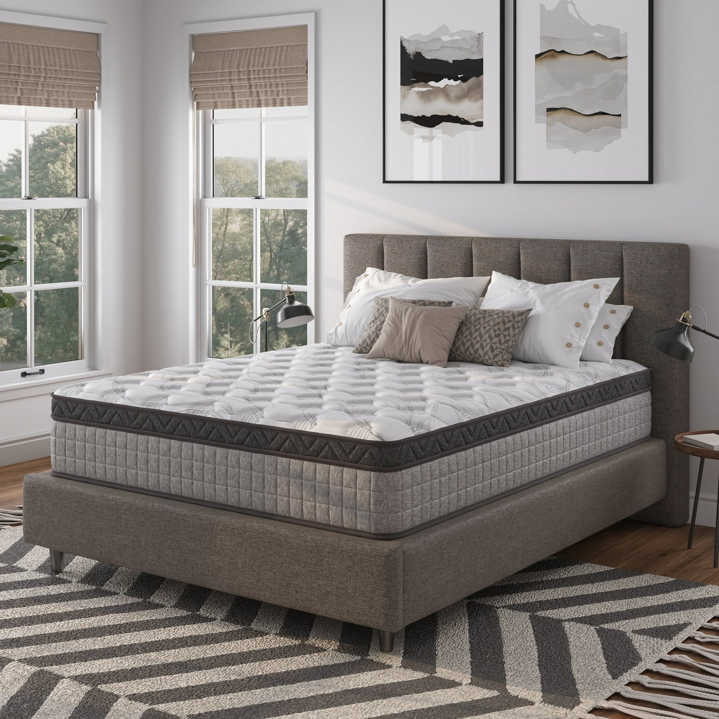 Queen Mattress in a Box, PENTINM 10 inch Memory Foam Mattress for Pressure Relief and Motion Isolation, Queen Mattress Diamond Innerspring Hybrid and Cooling Gel, Medium Firm, CertiPUR-US, Gray