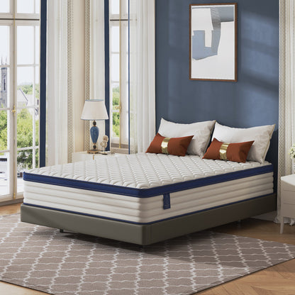 PAPROOS 12 inch Queen Mattress, Gel Memory Foam Hybrid Mattress in a Box, Individual Pocket Spring Mattress, Medium Firm, CertiPUR-US Certified, Sleep Support & Pressure Relief, White