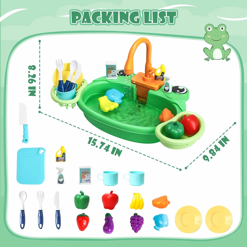 JoyStone Play Sink Toy, Pretend Play Kitchen Sink with Running Water, Play Dishes, Play Food and Other Accessories, Great Kitchen Gift for Kids