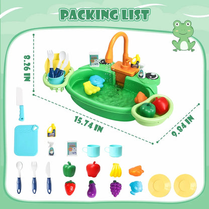 JoyStone Play Sink Toy, Pretend Play Kitchen Sink with Running Water, Play Dishes, Play Food and Other Accessories, Great Kitchen Gift for Kids