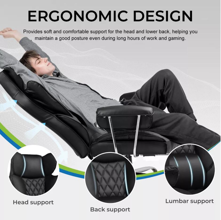 GTRACING Ergonomic Office Chair, Big and Tall, Outward Fixed Soft Armrests and Footrest