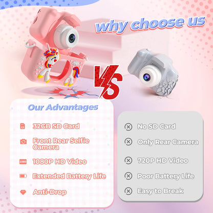 JoyStone Kids Camera Toys with 1080P Video for 3-12 Year Old, Chritmas Birthday Gifts for Kids, 32GB SD Card & Silicone Cover