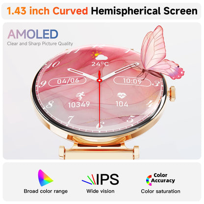 【AMOLED】Mingdaln Smart Watches for Women, for Android and Iphone Devices, IP68 Waterproof, 100 Sport Modes, 1.43-inch Fitness Tracker, with Answer/Make Calls, Gold