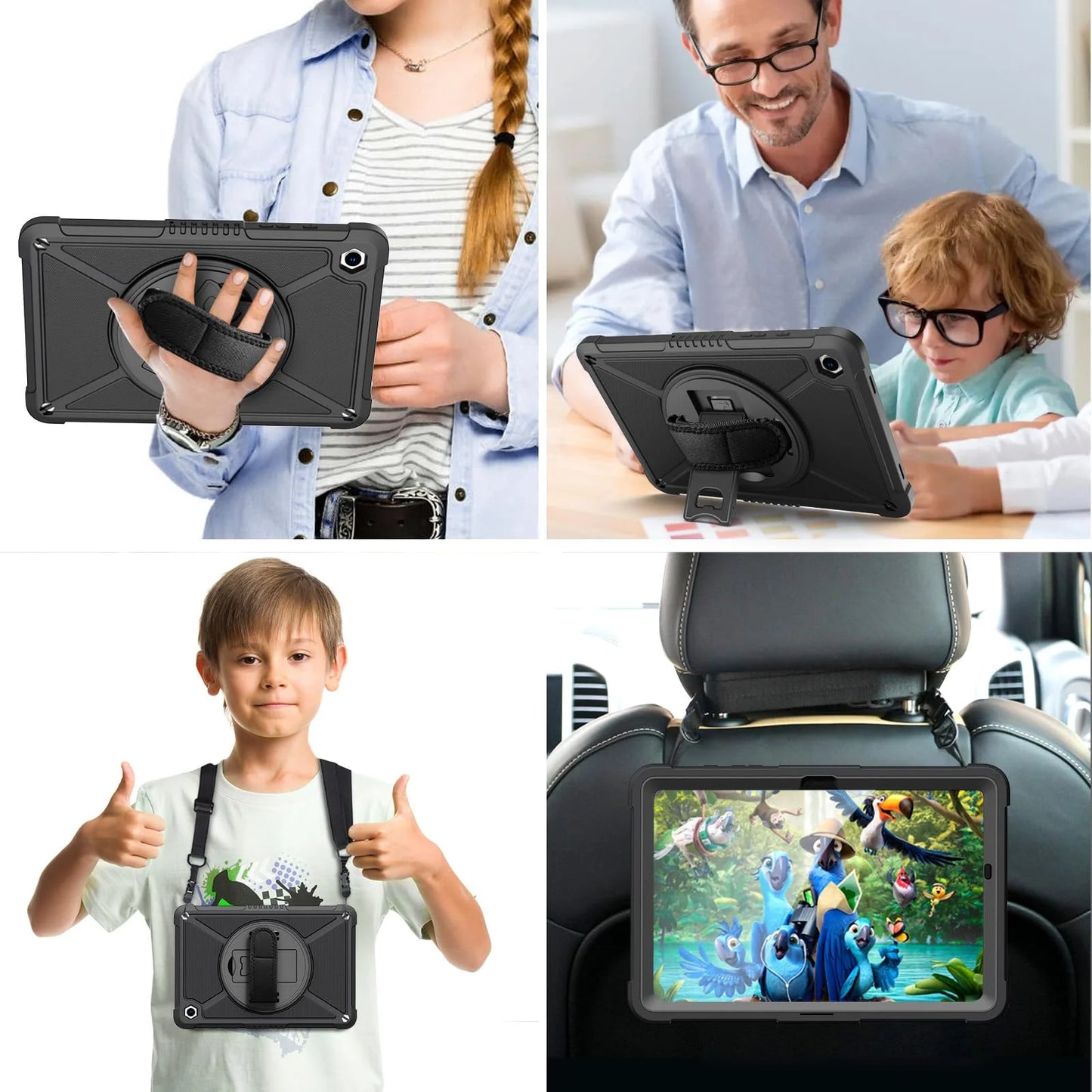 Cases for Samsung Galaxy Tab A9+/ A9 Plus 11" 2023, Shockproof Hard Duty Case with 360 Rotating Hand Strap & Stand, Shoulder Strap for SM-X210/ X216/ X218, Black