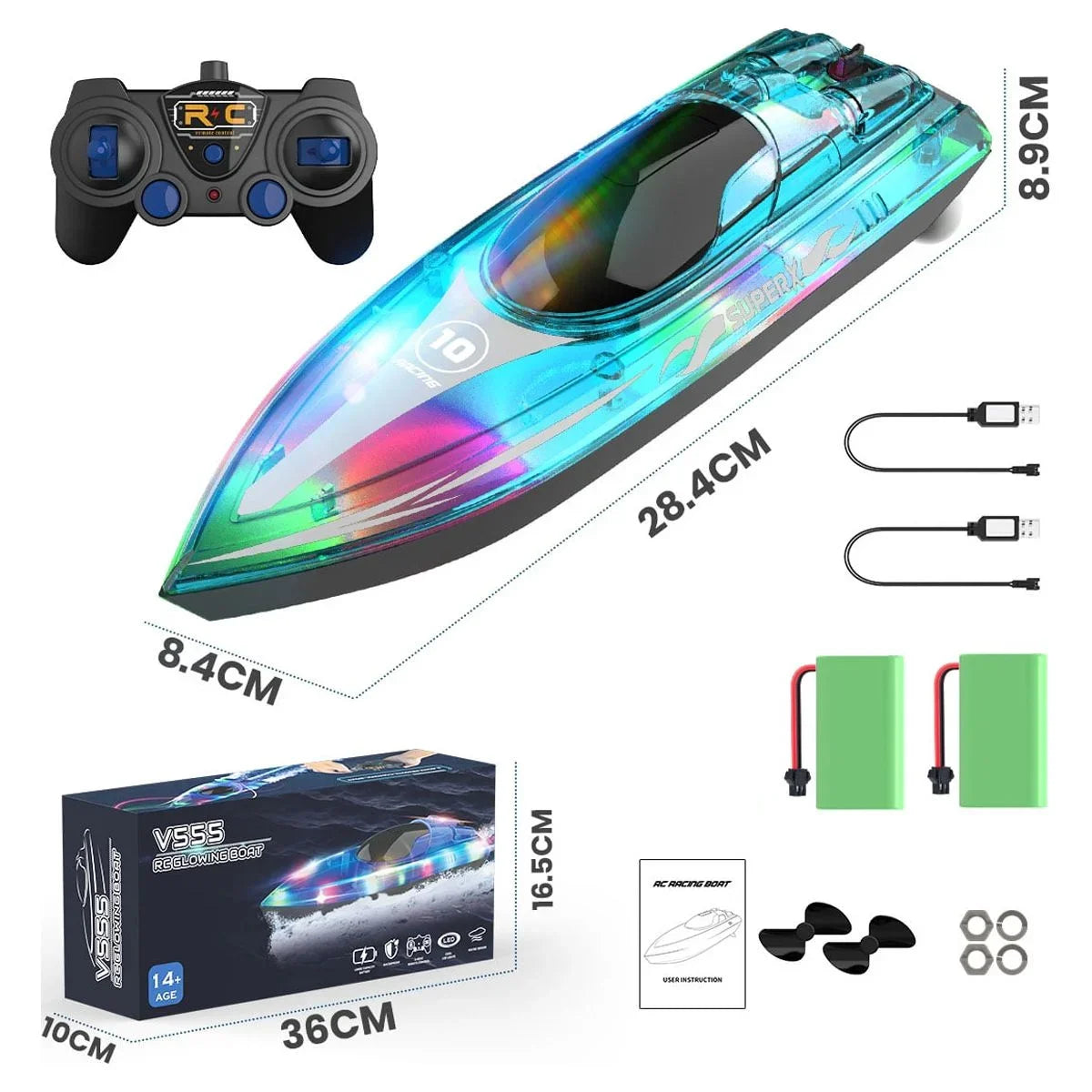 JoyStone 12 inch RC Boat with Led Lights & 2 Batteries, 15+ mph Fast Racing Boat Remote Control Boat for Pools and Lakes Toys Gifts for Kids & Adults, Green