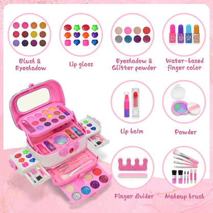Kids Makeup Kit for Girl, Little Girls Makeup for Kids 4-6, 8-12, Washable, Non-toxic, Portable Children Toddler Play Make Up Set for3 4 5 6 7 8 9 Year Old Girl Birthday Gifts