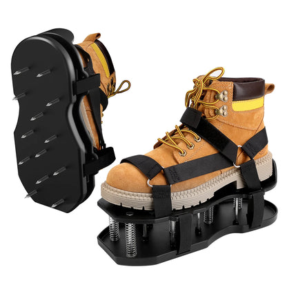 Lawn Aerator Shoes with Spring Base - Free-Installation Tool for Lawn Care - Automatic Leaf and Dirt Cleaning - Adjustable Laces - Perfect for Lawn, Yard, and Garden! (Black)