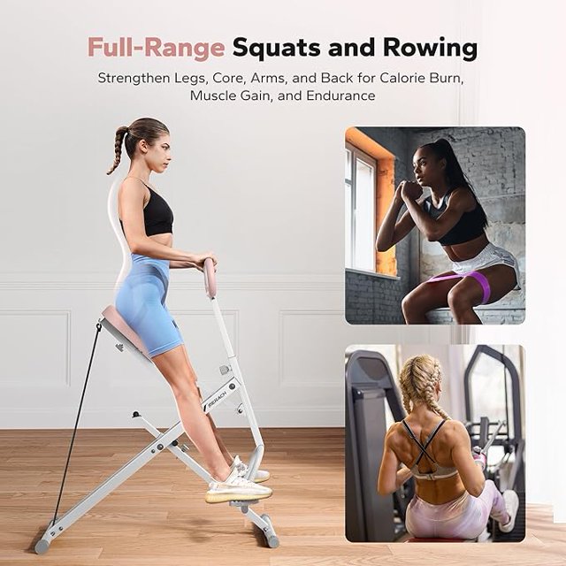 2 in 1 Squat Rowing Machine, Easy Setup & Foldable Exercise Equipment, Glute Trainer, Glutes & Leg Home Workout