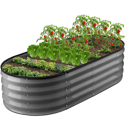 GVDV Raised Garden Bed Outdoor, 4x2x1ft Backyard Oval Metal Raised Bed with Easy Assembly, Garden Bed for Gardening Vegetables, Fruits, Flowers - Dark Gray
