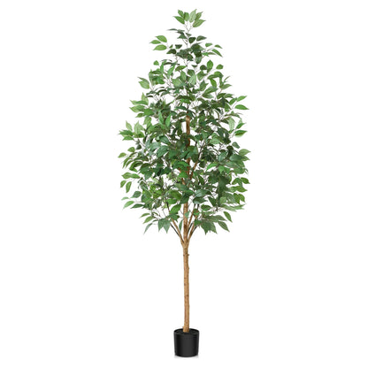 6 ft Realistic Artificial Ficus Tree in Pot, Natural Trunk, Lush Leaves, Lifelike Faux Tree