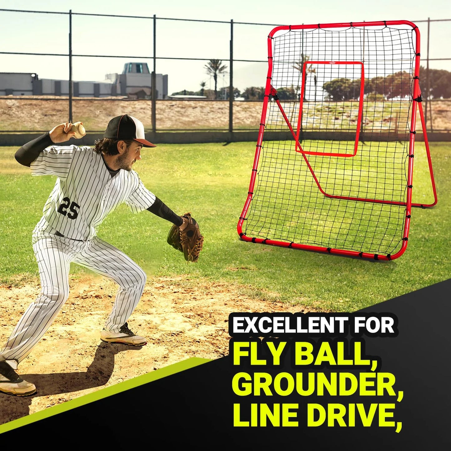 JASCOPRO Pitch Back Baseball/Softball Rebounder, 6x4Ft Baseball Rebounder Net, Adjustable Angles