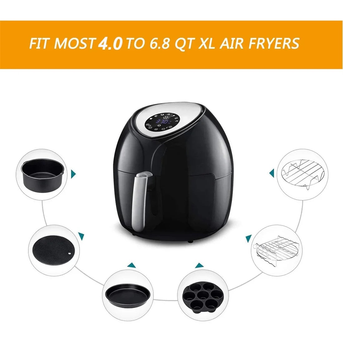 Air Fryer Accessories - 8 Inch Set of 10 Pcs Compatible for Ninja Foodi Cosori instant Pot, Fit 4 - 6.8QT Accessories for Air Fryer with Cake Pan, Pizza Pan, Air Fryer Liner (Set of 10)