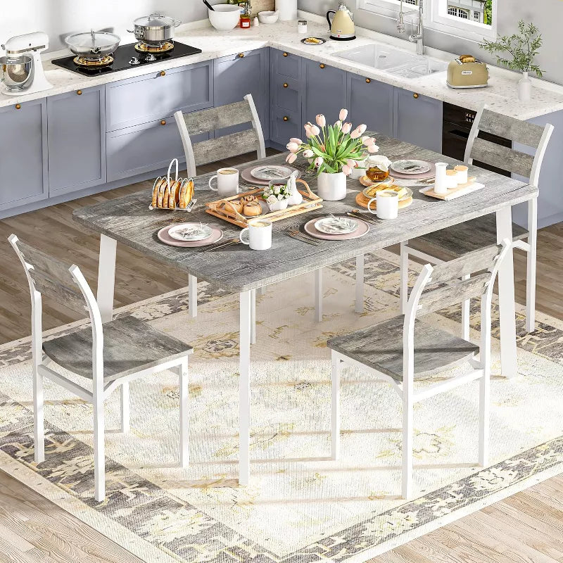 Hooseng Dining Room Table and Chairs Set for 4, 5 Piece Kitchen Table Set with MDF Broad for Small Space, Apartment