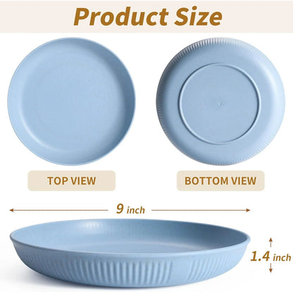 8 PACK 9 Inches Lightweight Wheat Straw Plates, Lightweight Unbreakable Kitchen Plate Sets, Dishwasher and Microwave Safe Plates Wheat Straw Plates
