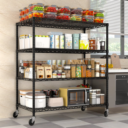 TrumanPick 4-Tier Movable Storage Rack, 55.5''W x 24''D x 76''H Heavy Duty Adjustable Wire Shelving Rack for Garage 2400 lbs Capacity, Black